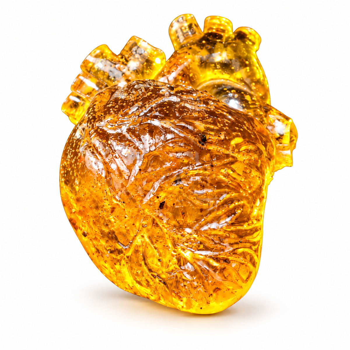 Made in USA genuine Natural Baltic Amber anatomical heart sculpture by KIZIMA®, white background product photo