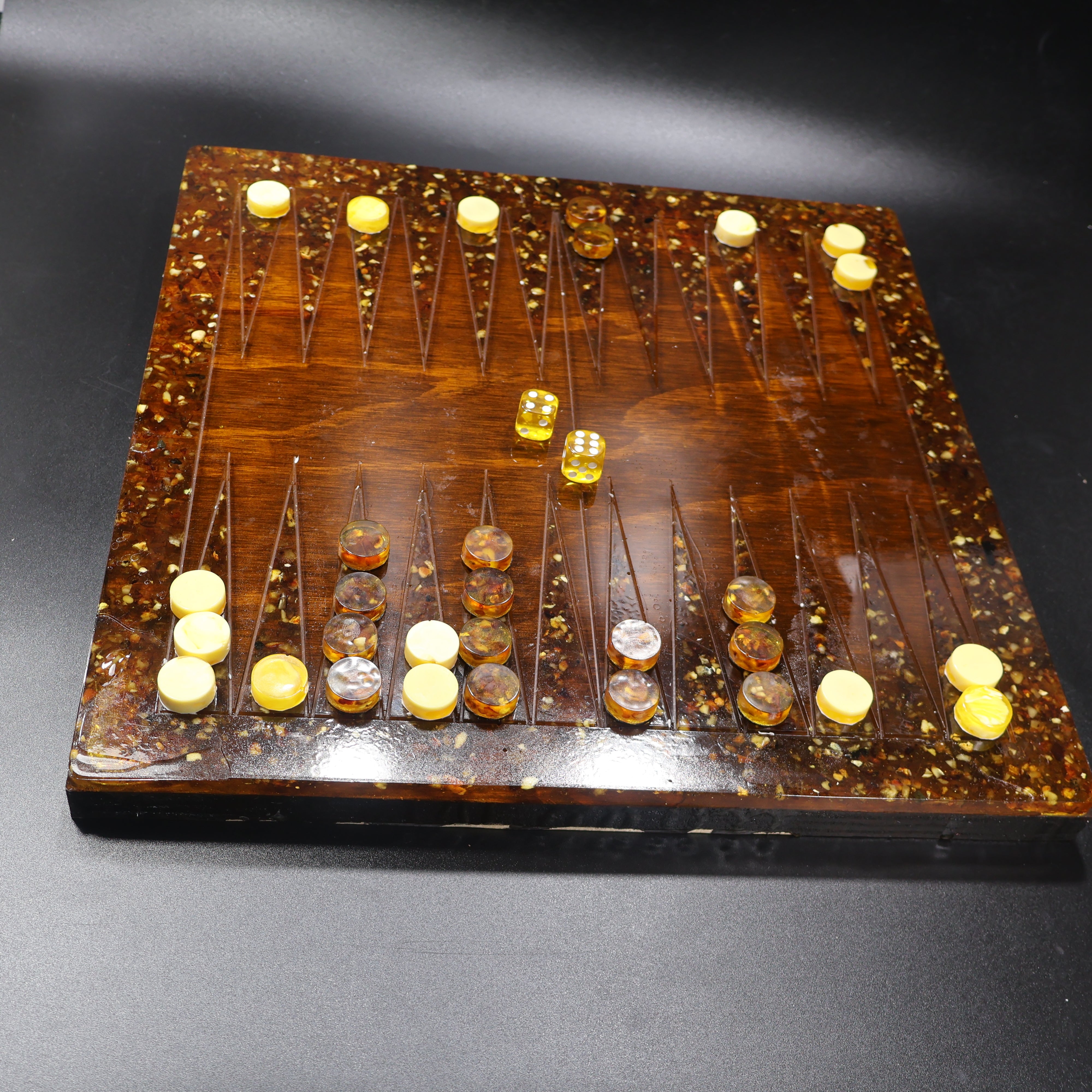 Made in USA natural Baltic amber backgammon board with bamboo wood by KIZIMA