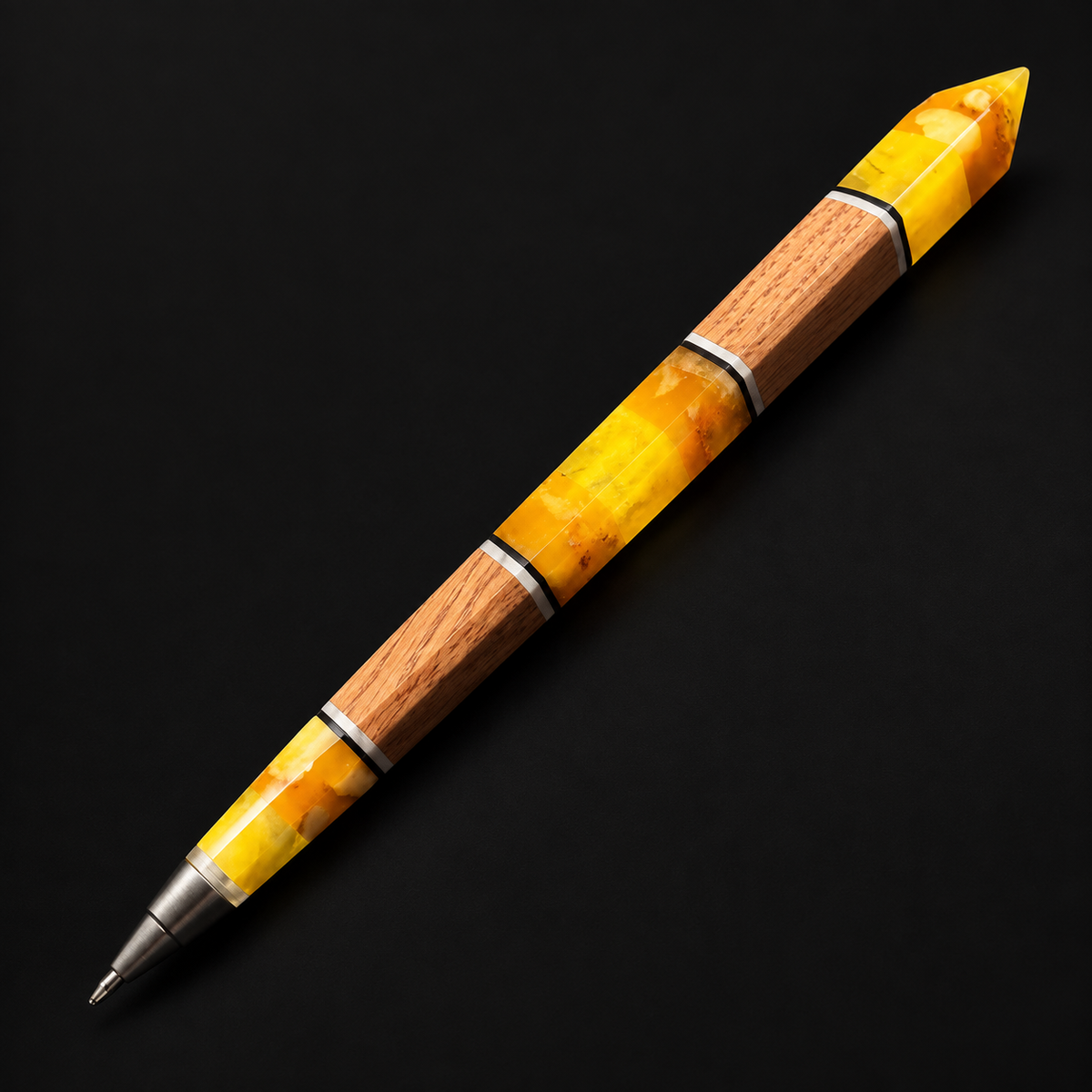 Made in USA Natural Baltic Amber and bog oak pen by KIZIMA® — handmade luxury gift for men
