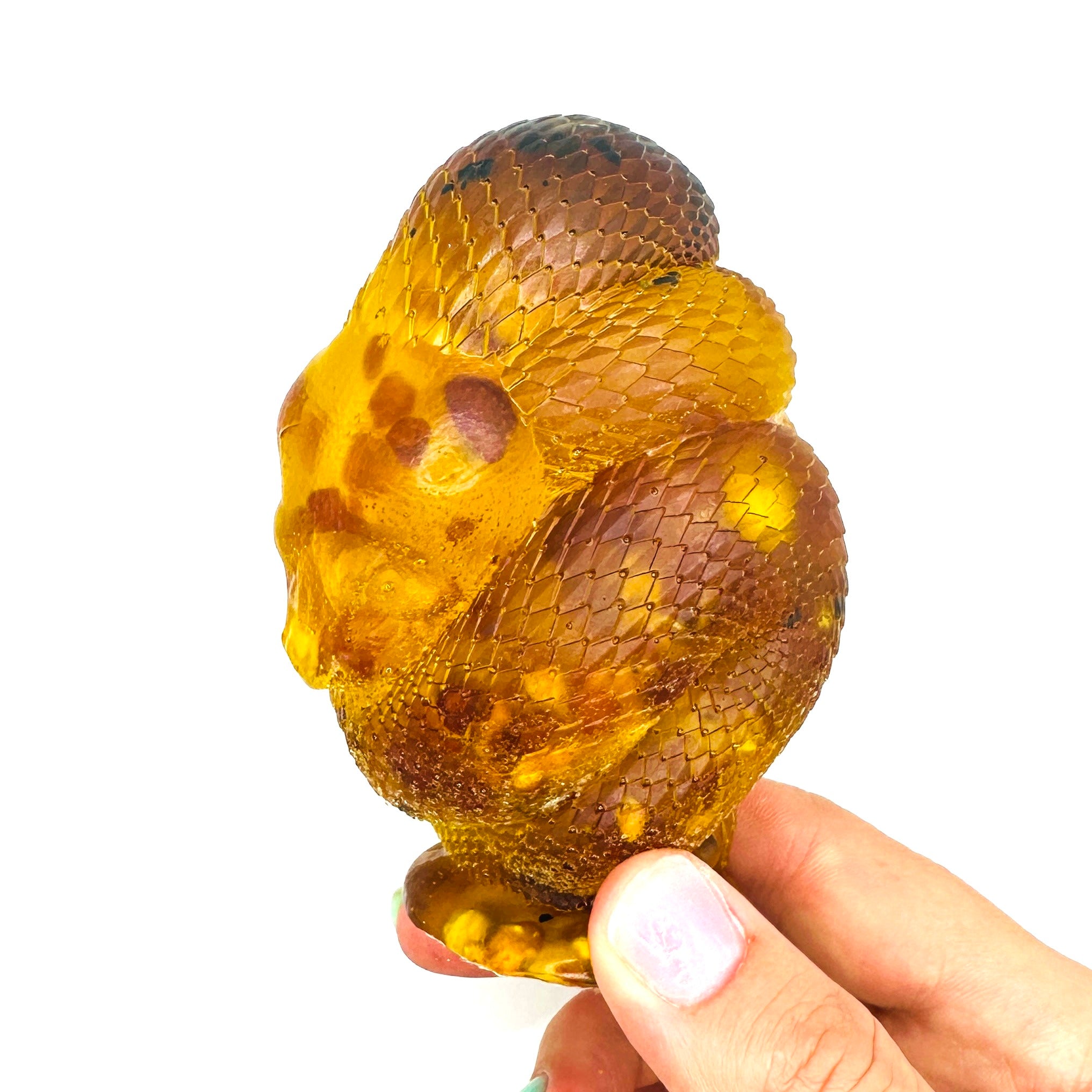 Baltic amber coiled snake figurine, Halloween gothic decor, handmade by KIZIMA New York