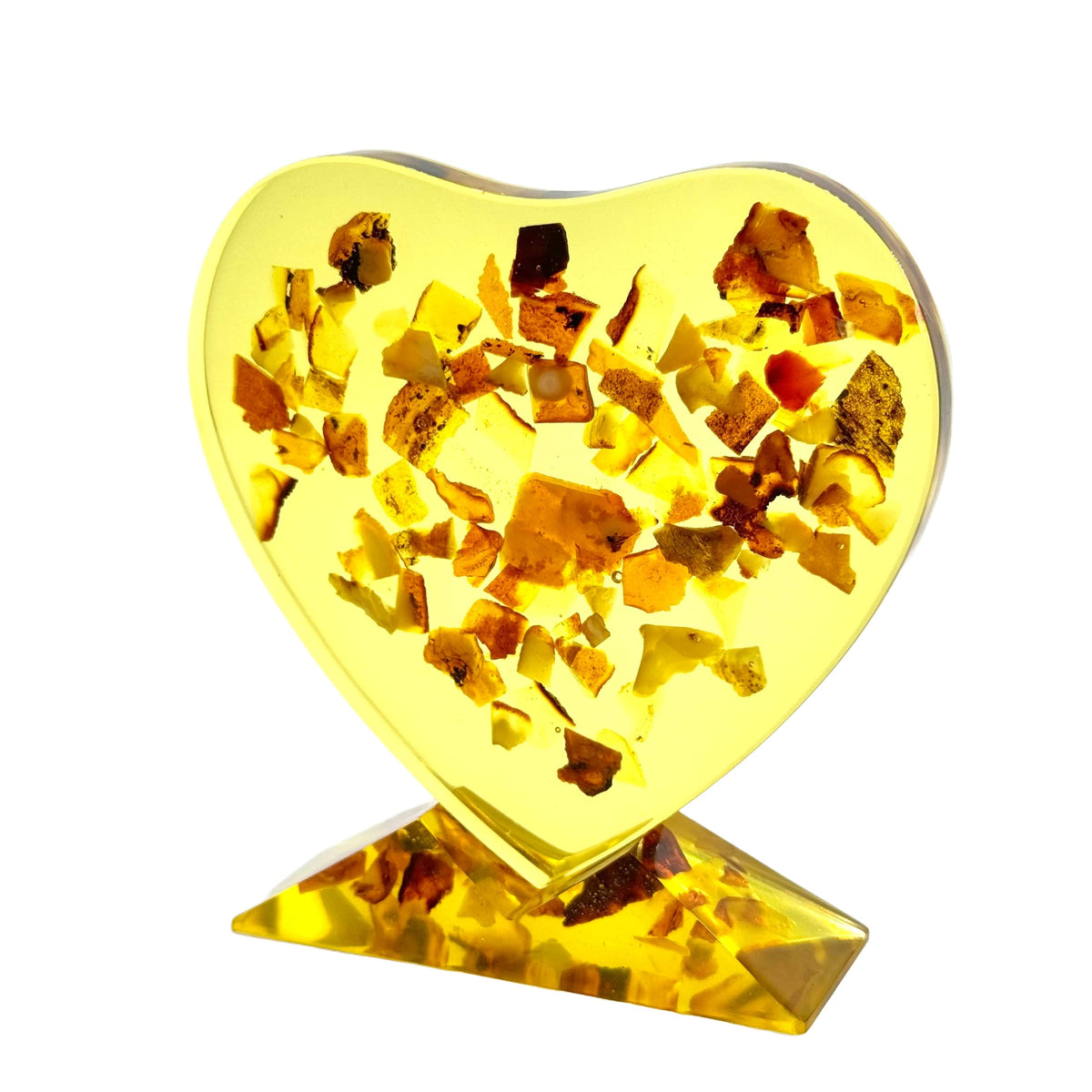 Made in USA Natural Baltic Amber heart figurine by KIZIMA®, large hand-polished amber home decor — main view
