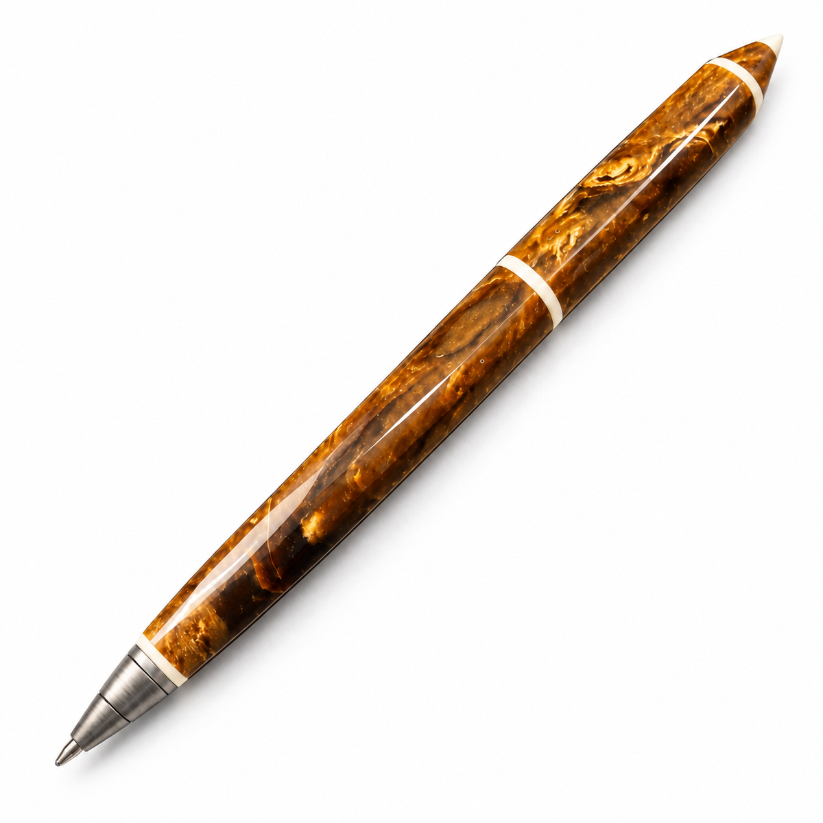 Made in USA Natural Baltic Amber luxury pen in cognac amber by KIZIMA® — gift for a boss, white background
