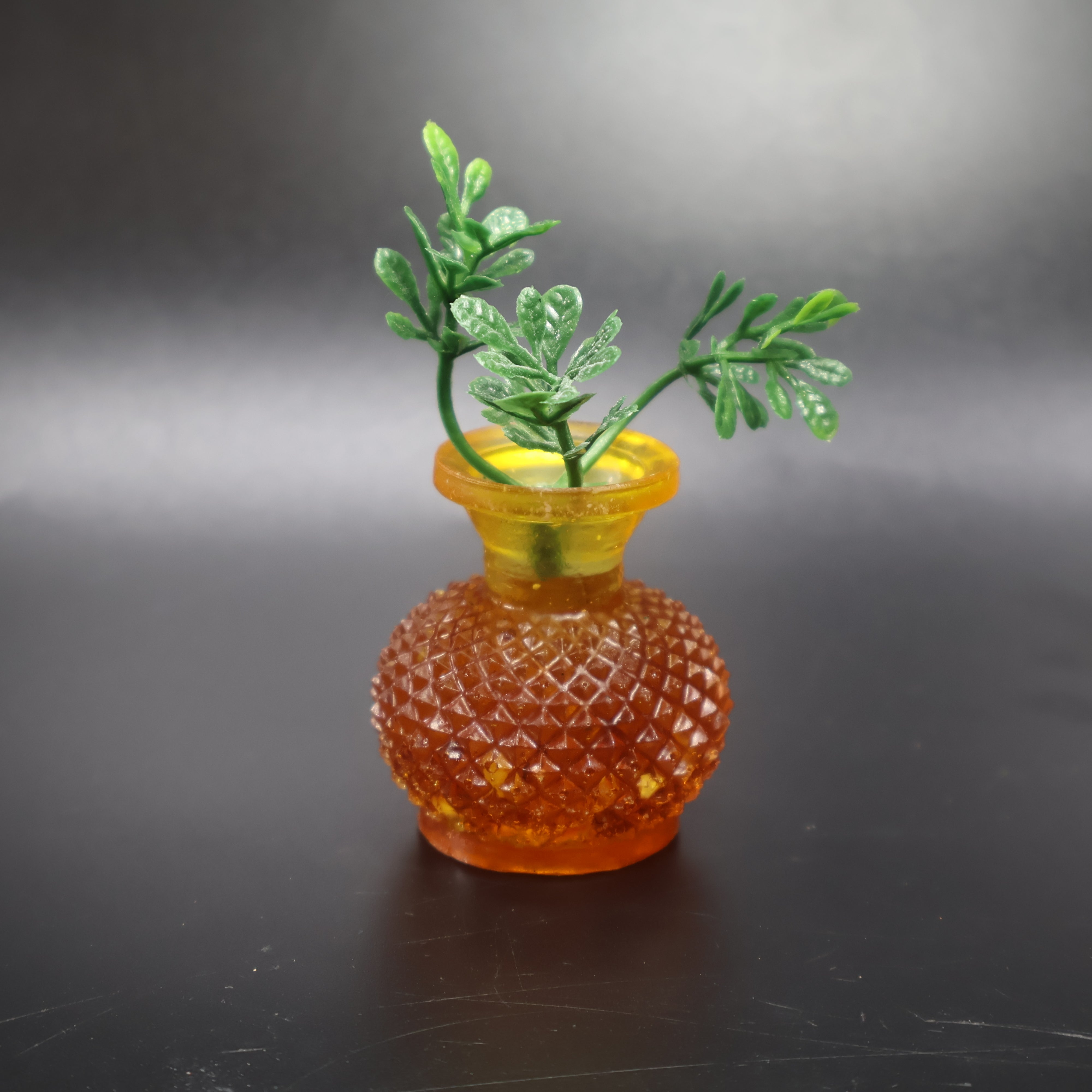 Made in USA natural Baltic amber mini vase with diamond-cut texture, handcrafted by KIZIMA® in Brooklyn, New York — front view