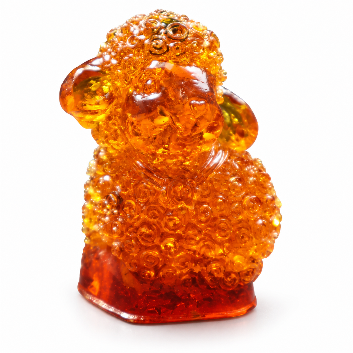 Genuine Baltic amber lamb figurine on a white background, baptism and Easter gift handcrafted by KIZIMA®