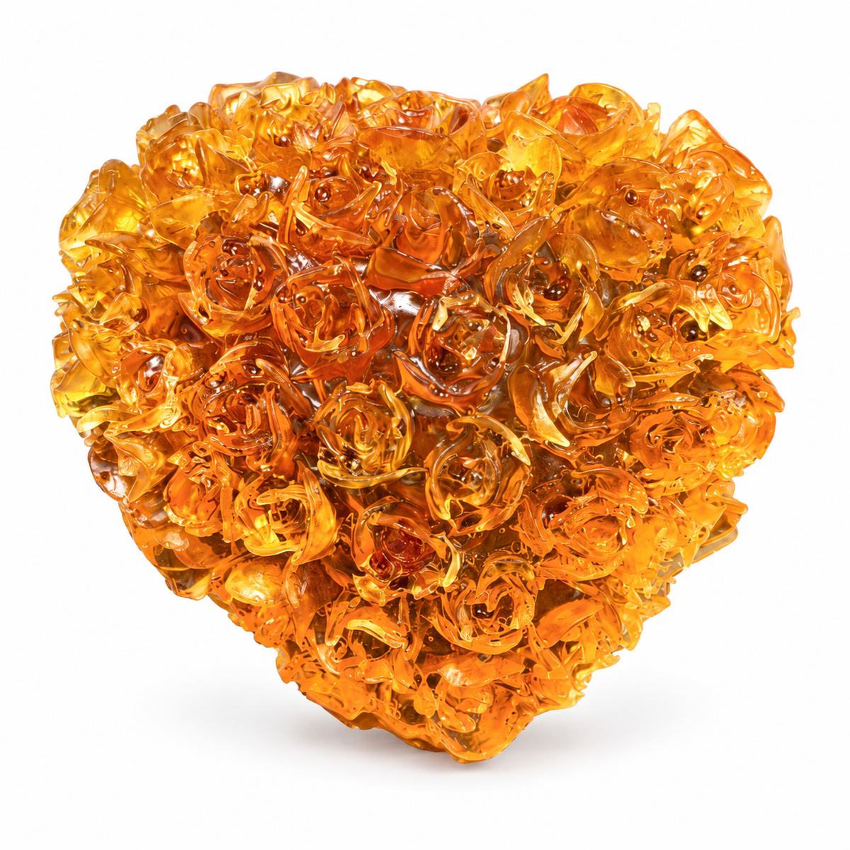 Genuine Baltic amber rose heart on a white background, handcrafted in Brooklyn New York by KIZIMA®