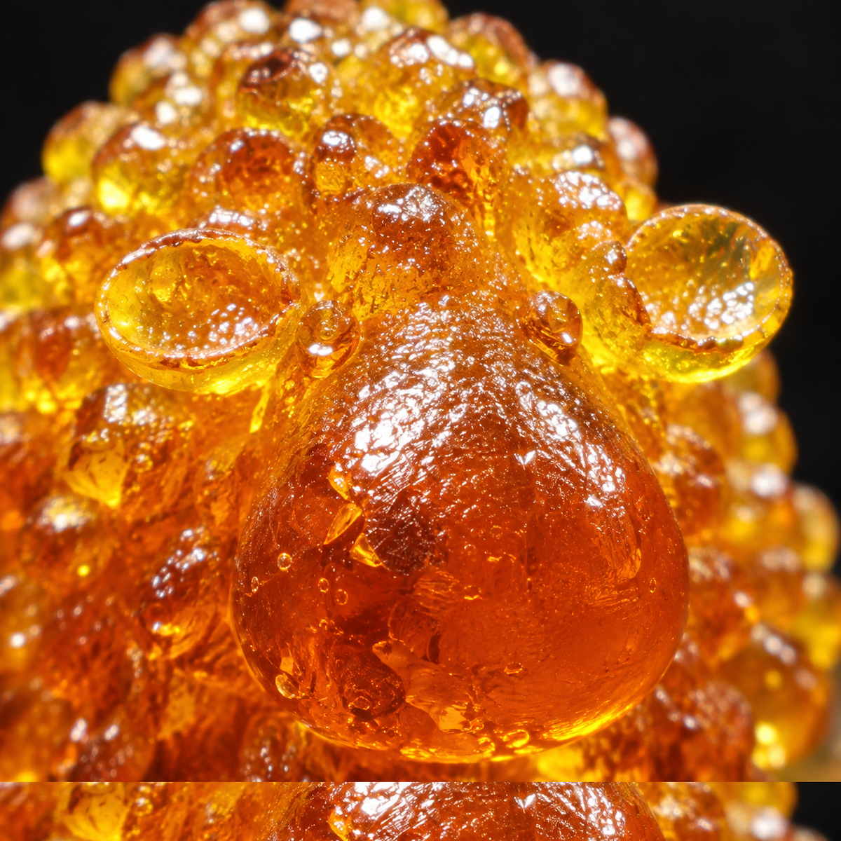 Macro detail of the compact sheep's face and small ears in honey Baltic amber, Made in USA by KIZIMA®