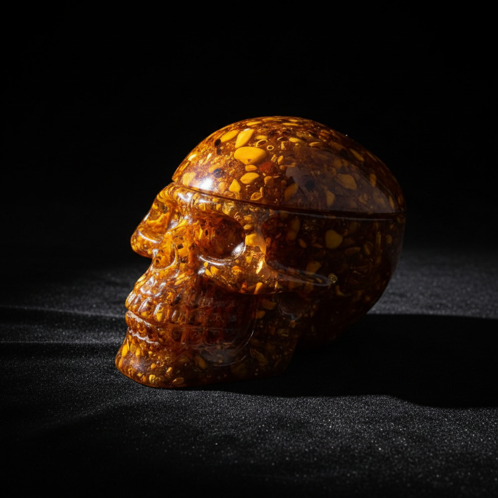 Baltic amber skull and snake jewelry box by KIZIMA® — handmade in USA, additional view