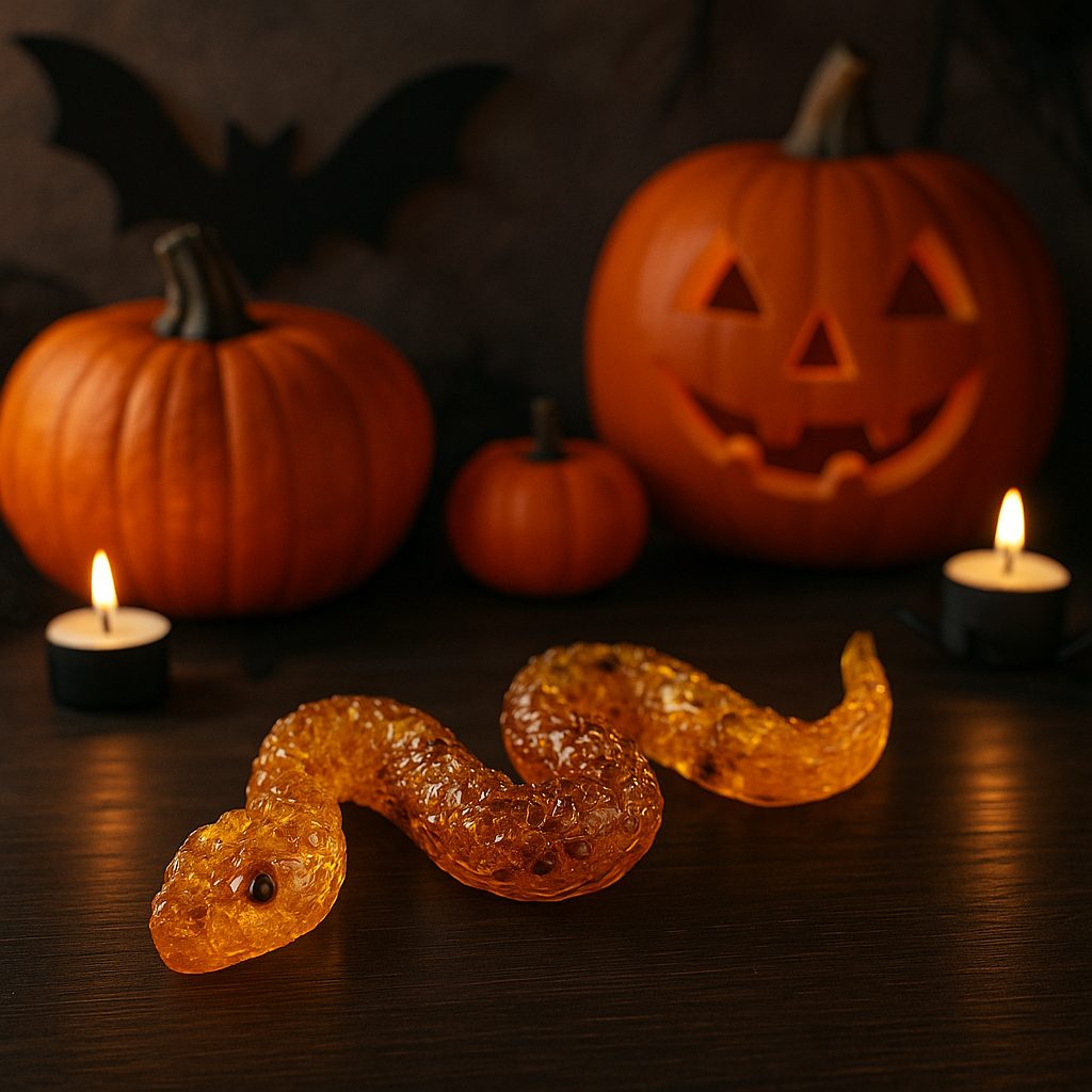 Baltic amber Halloween snake figurine, handmade by KIZIMA New York