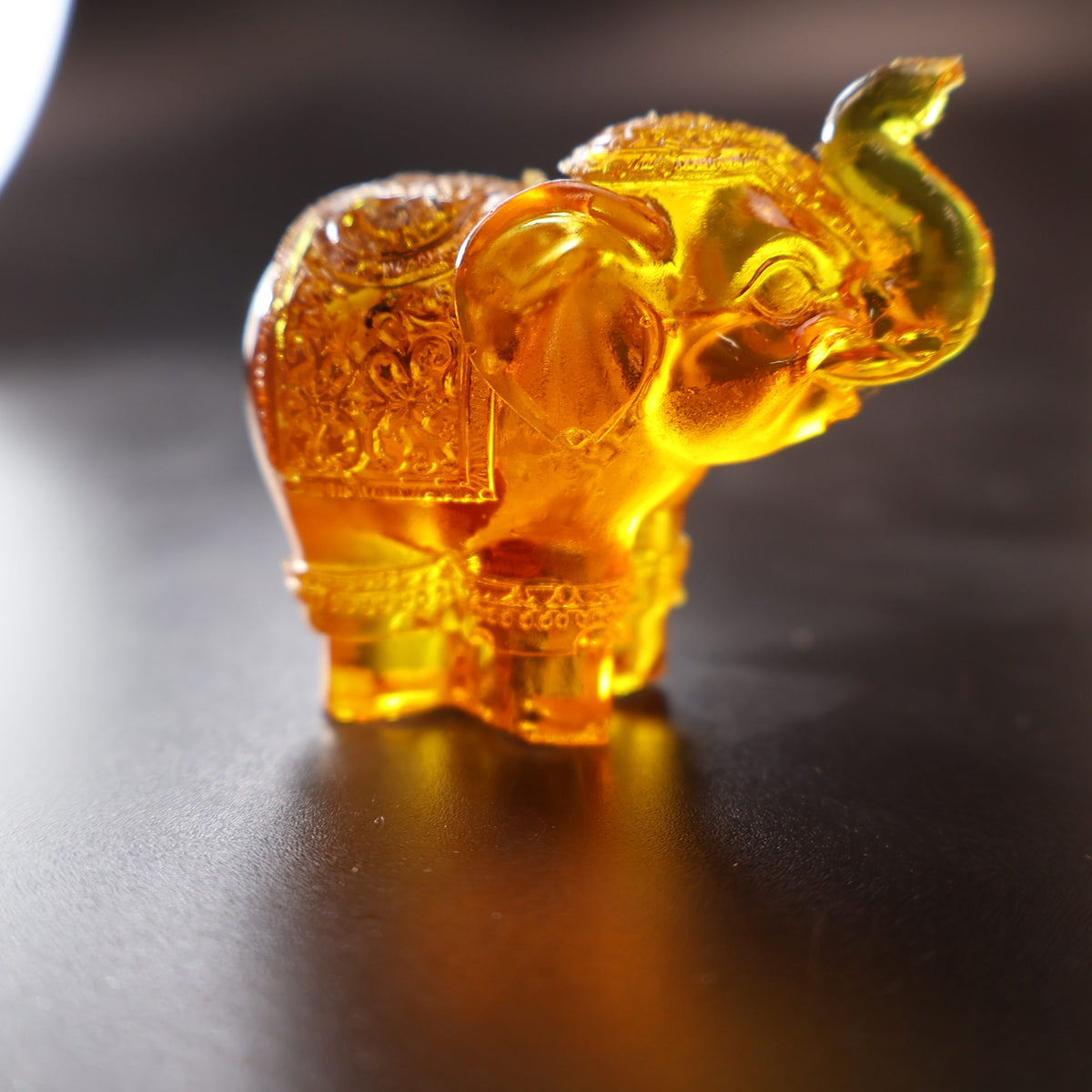 Handmade Baltic amber standing elephant figurine with KIZIMA gift box