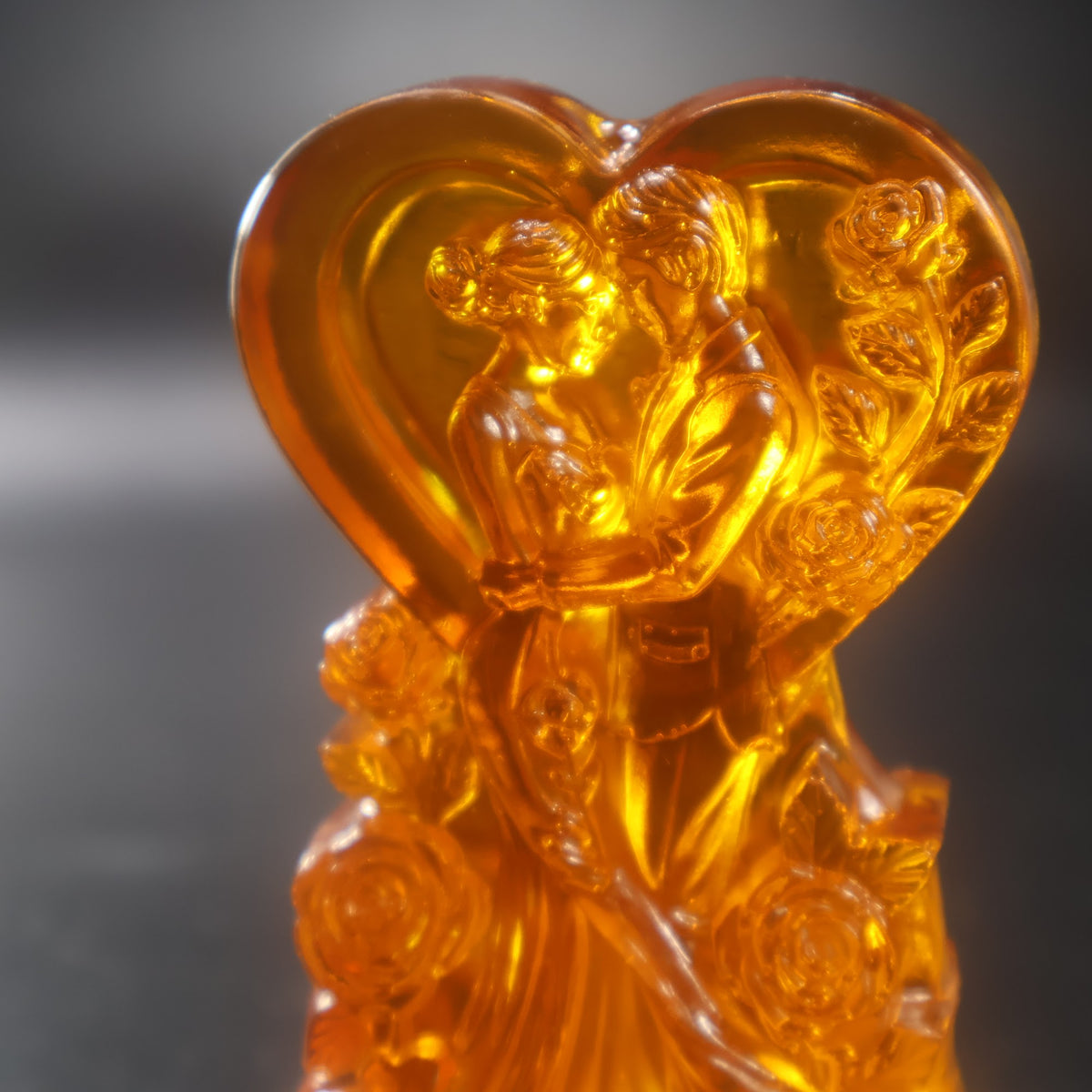KIZIMA® amber wedding heart, newlyweds keepsake handcrafted in Brooklyn, New York — angled view