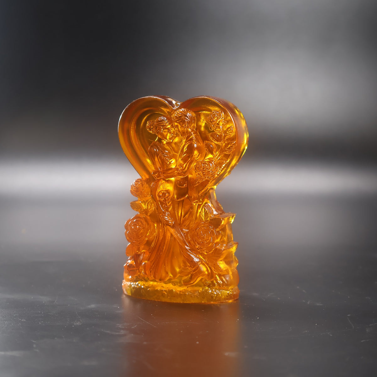 Genuine Baltic amber bride and groom heart sculpture, Made in USA by KIZIMA® — alternate angle