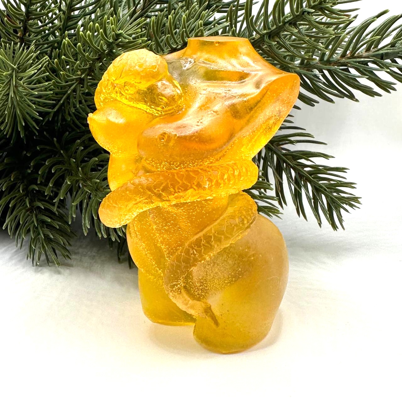 Baltic amber woman and snake figurine, handmade by KIZIMA New York