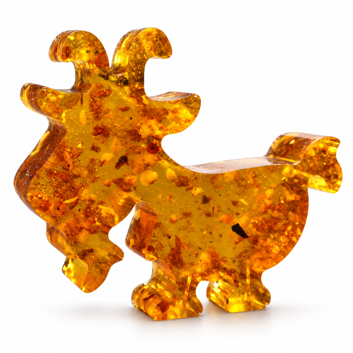Genuine Baltic amber goat figurine on a white background, Capricorn and Lunar New Year gift handcrafted by KIZIMA®