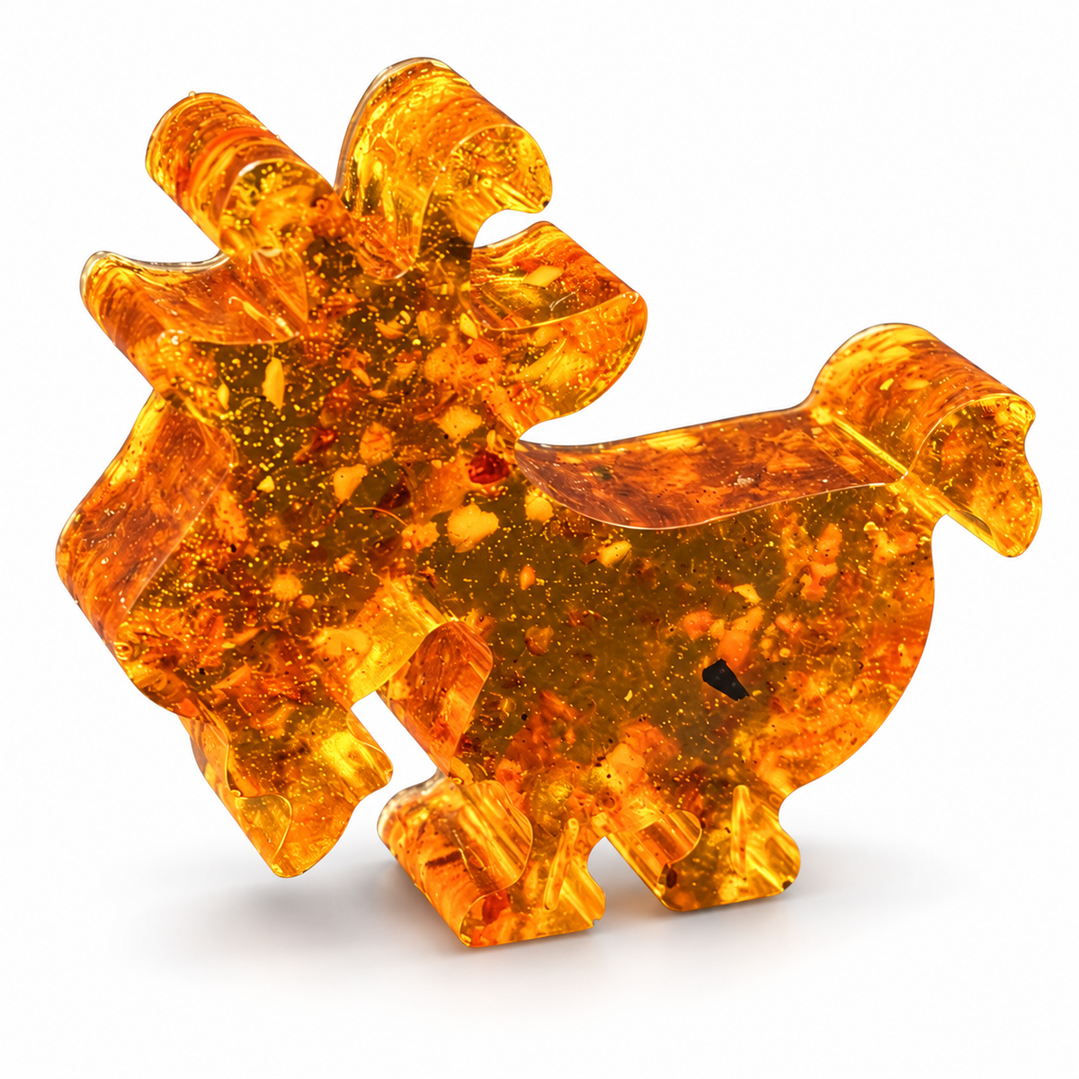 Small genuine Baltic amber goat figurine on a white background, Year of the Goat gift handcrafted by KIZIMA®