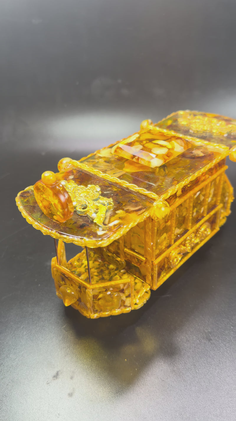 Handcrafted Baltic Amber vintage tram keepsake box video, one of a kind collectible amber art by KIZIMA