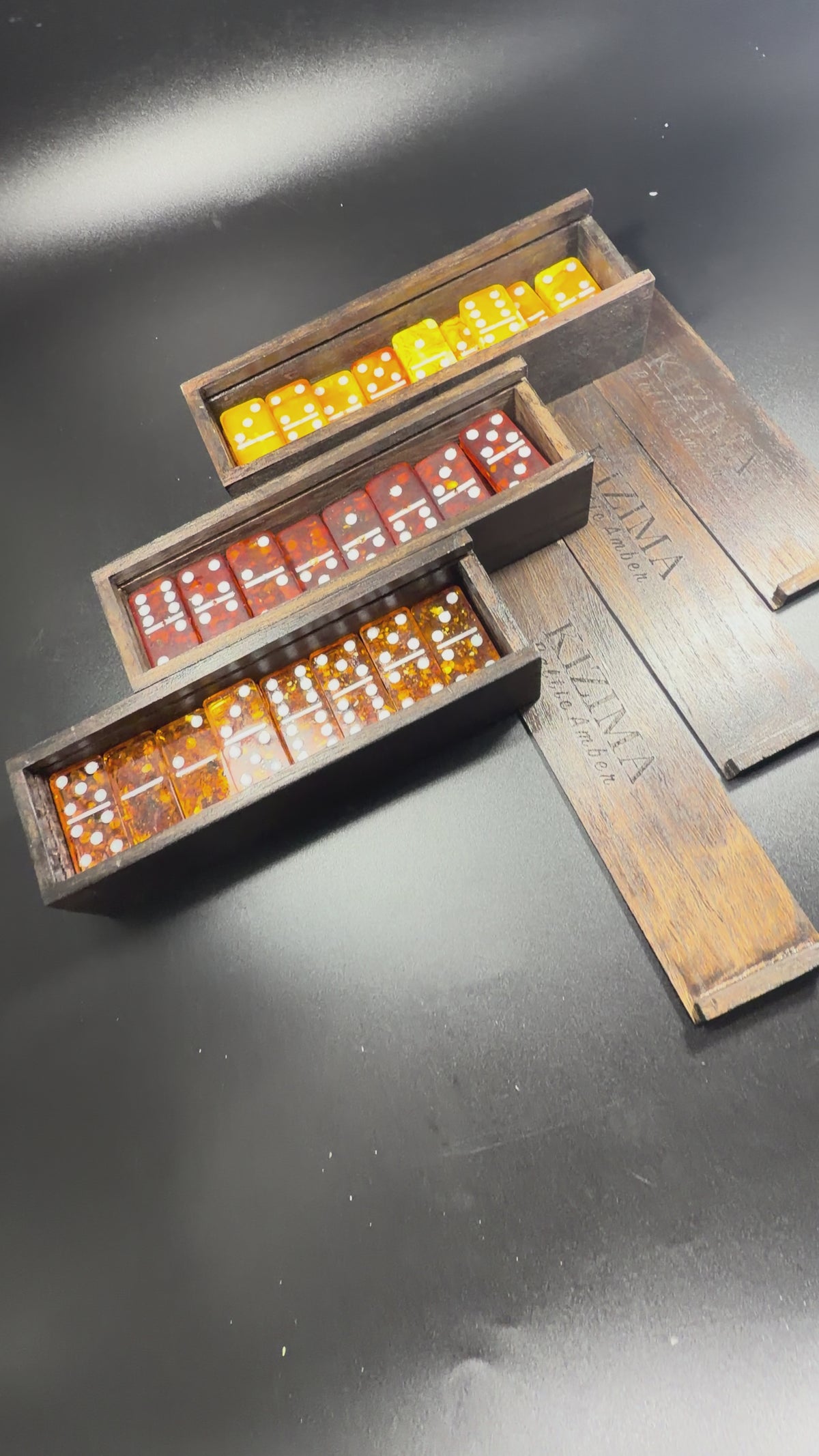 Load video: Made in USA Natural Baltic Amber Cherry Domino Set Gift for Men KIZIMA®