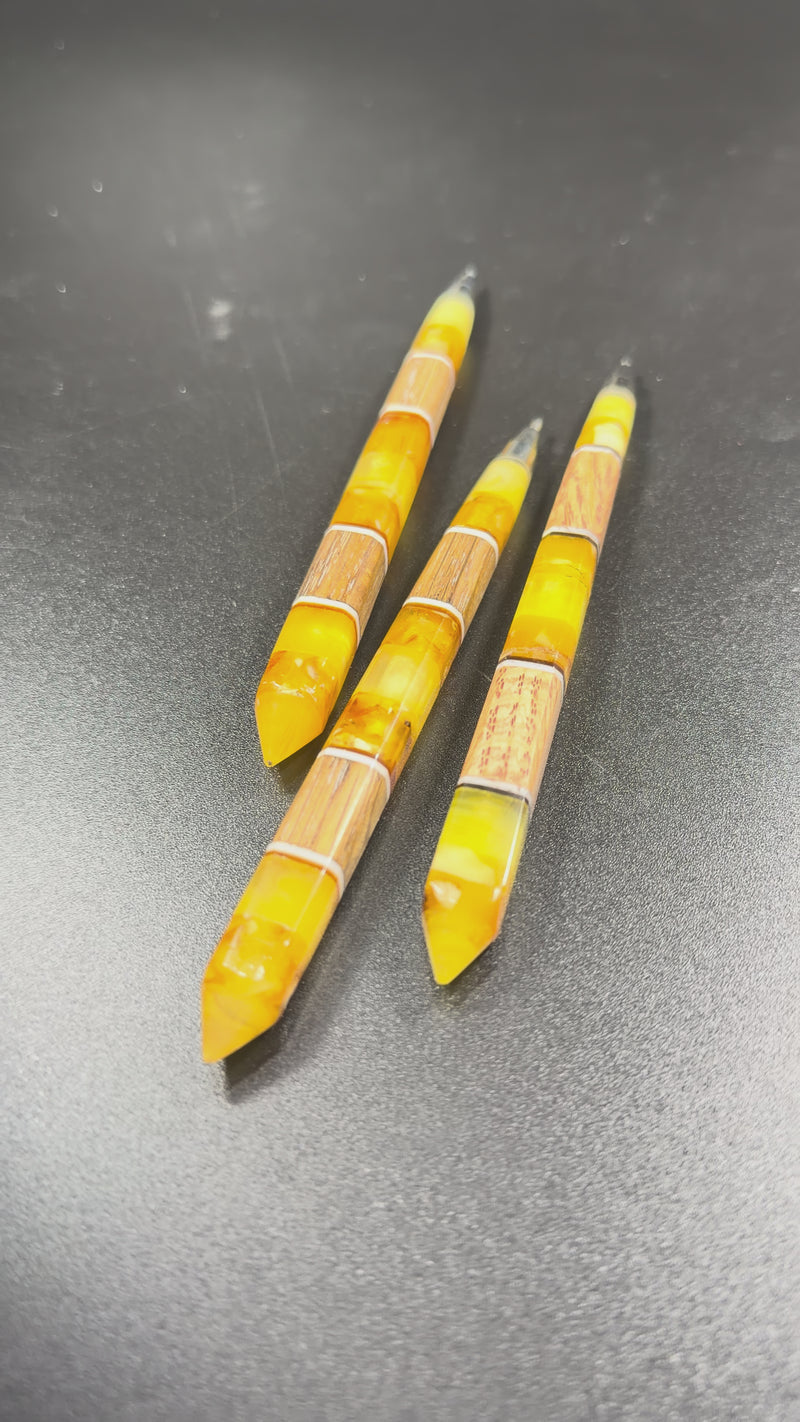 Video of the Made in USA Natural Baltic Amber and bog oak pen by KIZIMA® — luxury gift for men