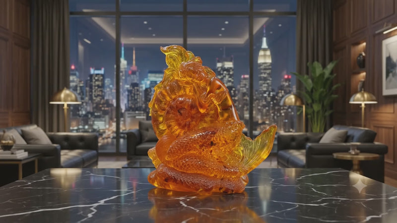 Handmade amber mermaid with shell figurine by KIZIMA® USA — rotating video view