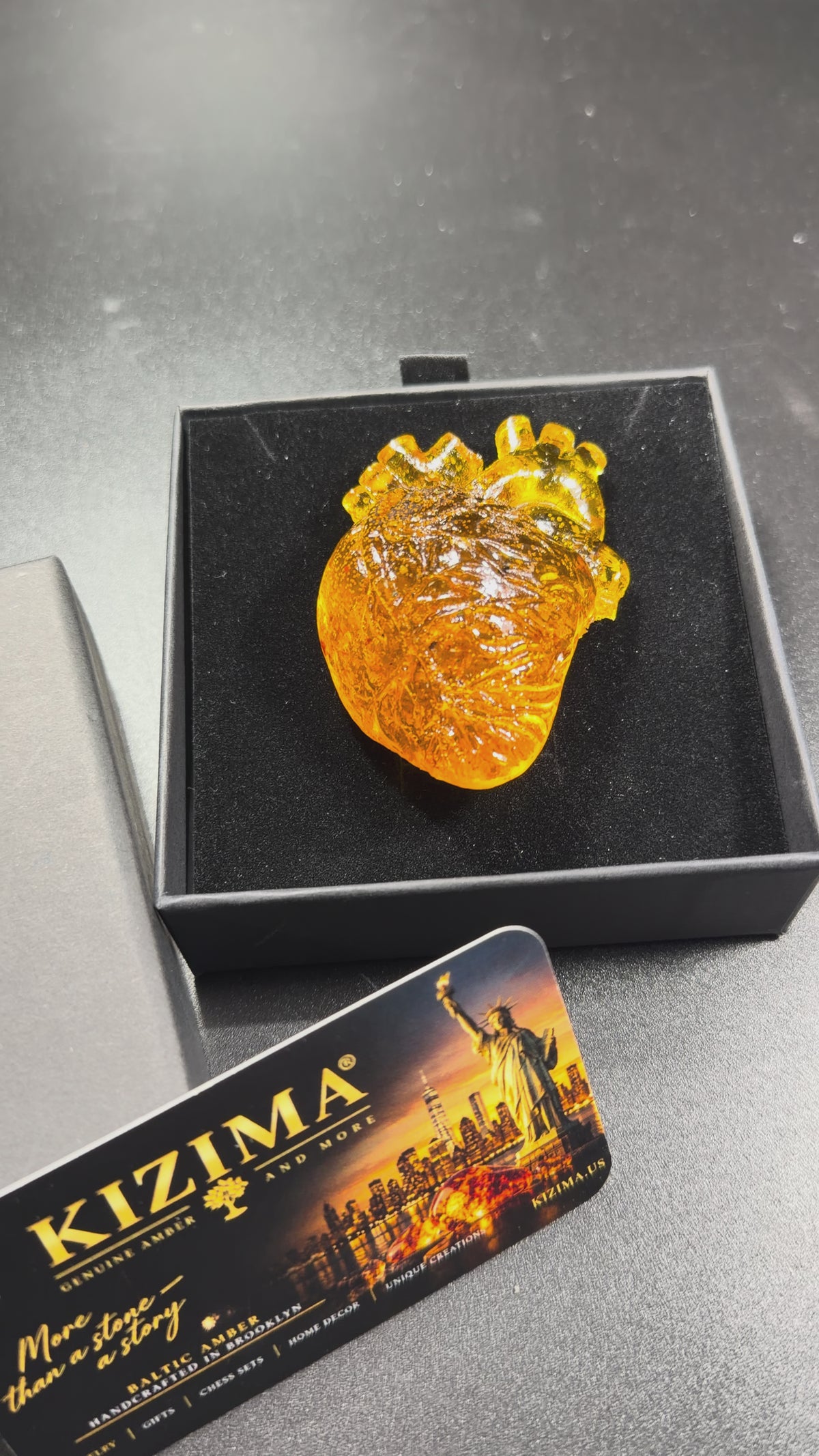Load video: Made in USA Natural Baltic Amber Anatomical Heart Sculpture, Cardiology Gift for Doctors, Nurse Appreciation, Medical Graduation Thank You — KIZIMA®