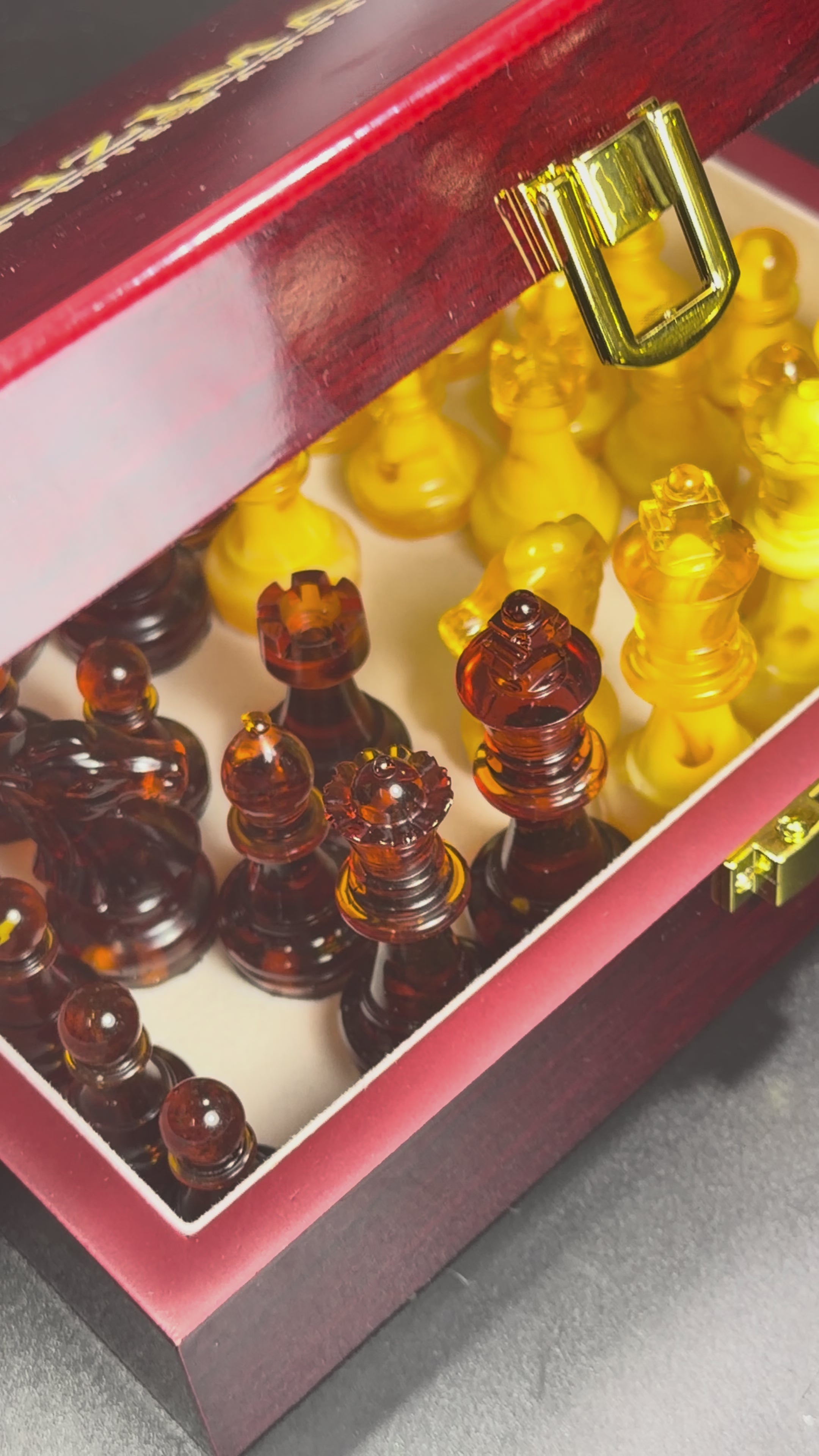 Load video: Baltic Amber Chess Pieces, Executive Gift — Made in USA | KIZIMA®