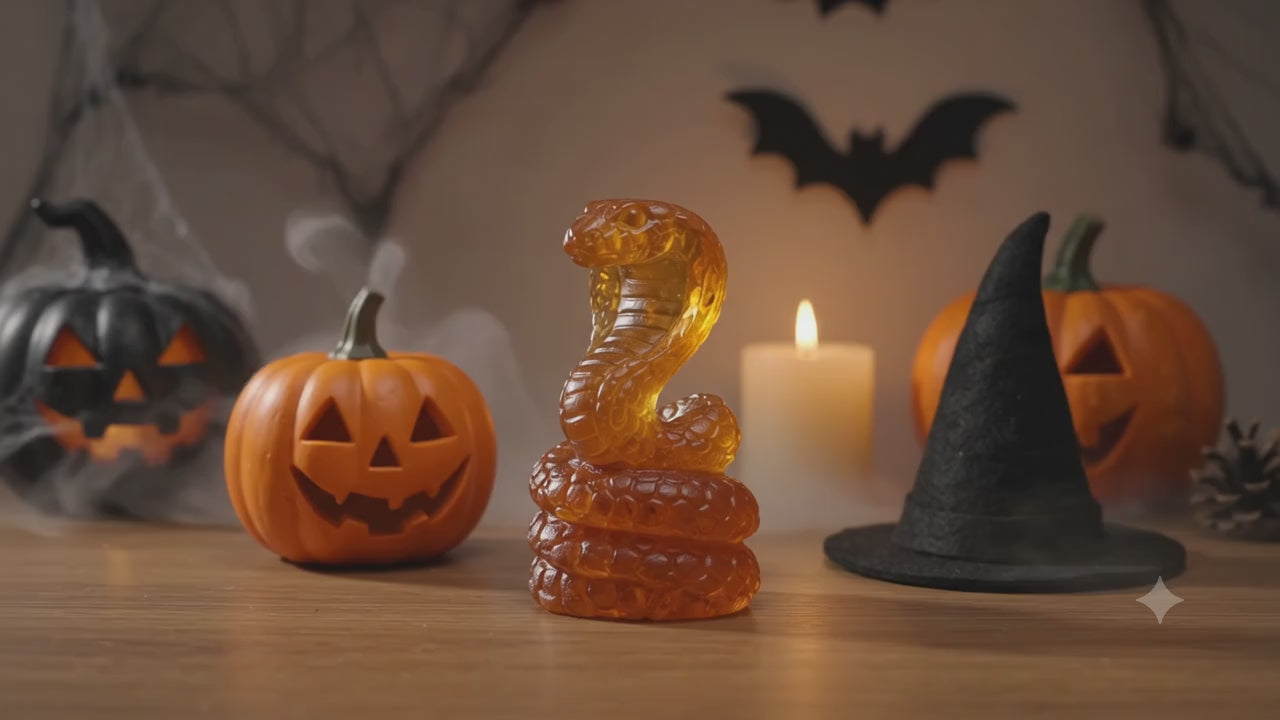 Load video: Made in USA Natural Baltic Amber Standing Cobra Figurine KIZIMA®