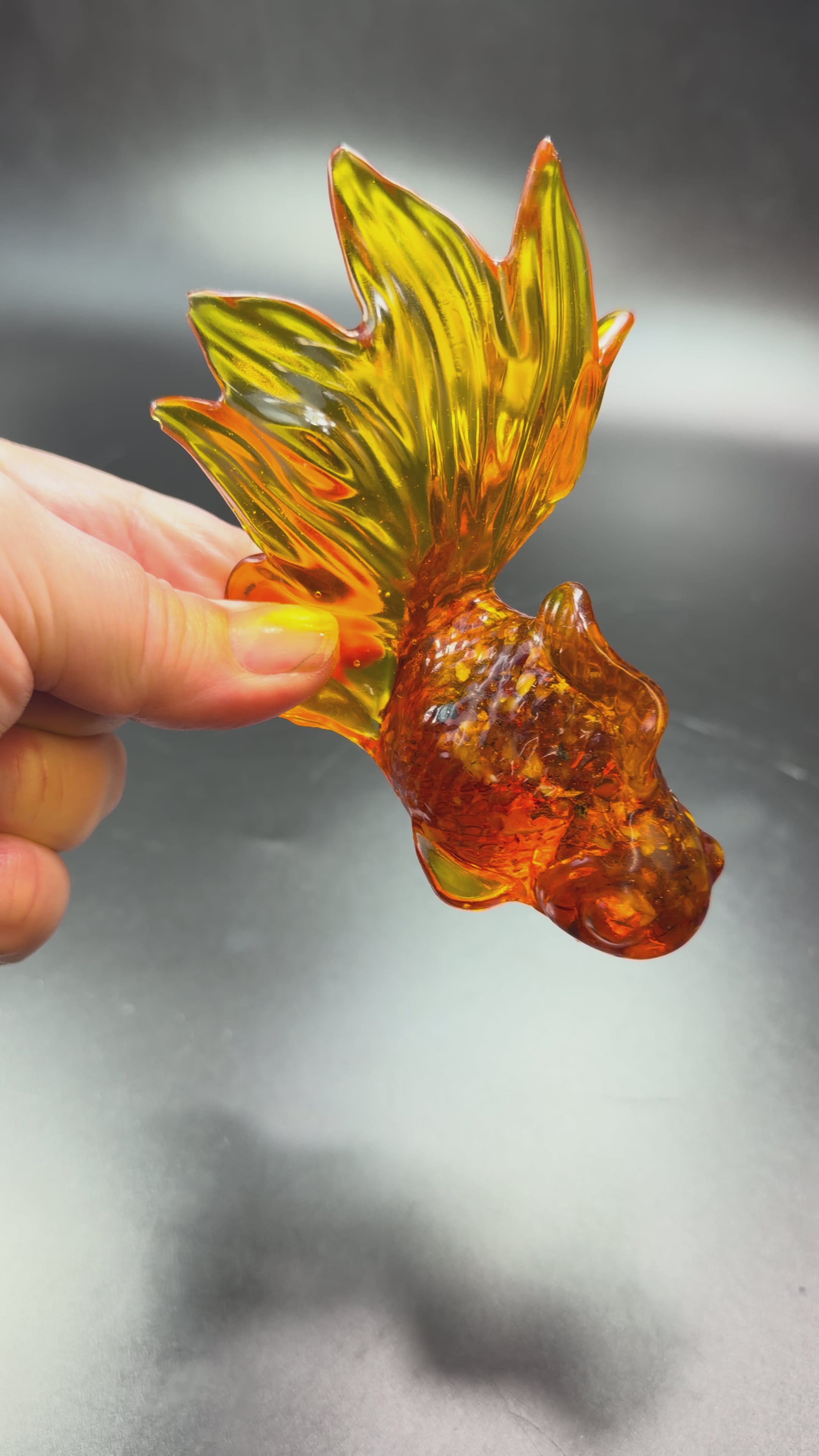 Load video: Made in USA Handmade  Amber Goldfish Fish