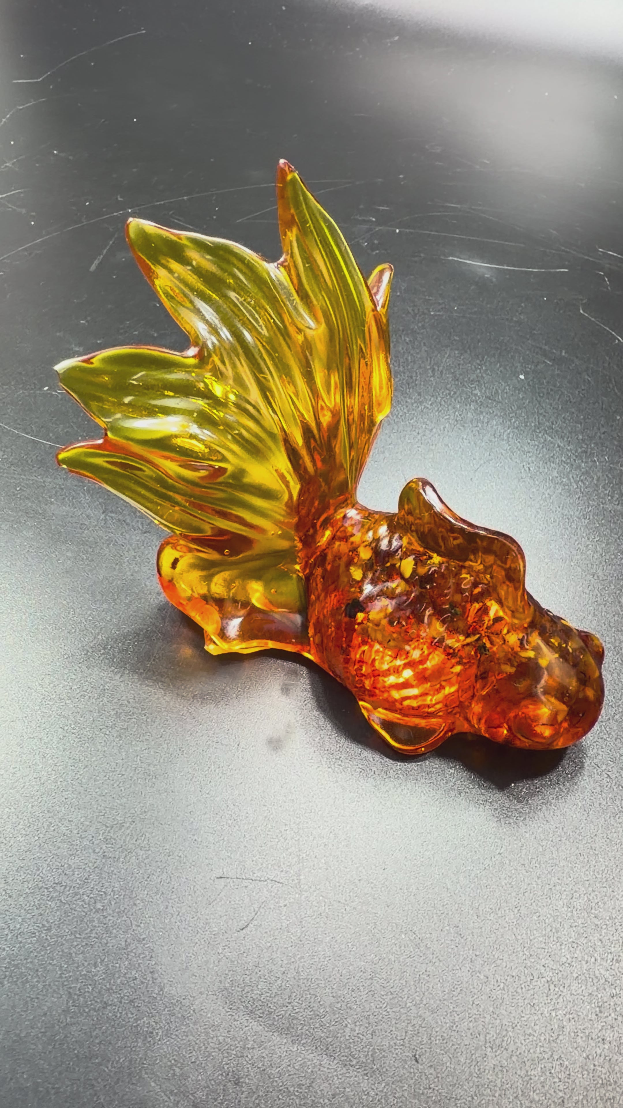 Load video: Made in USA Handmade  Amber Goldfish Fish